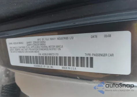 2009 Subaru Legacy 2.5I from USA, damaged, VIN 4S3BL616697211701